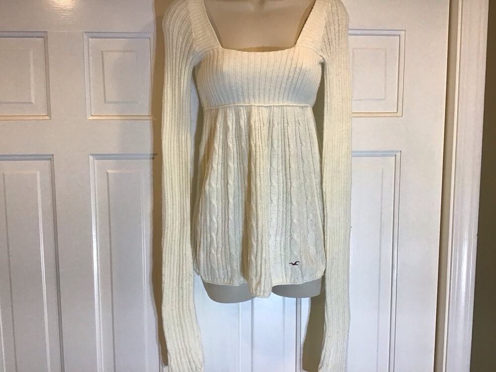 Hollister Vtg Y2K Babydoll Sweater Top Women S White CableKnit Rabbit Bella Swan